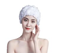 Women Girls Flower Swimming Cap Retro Floral Petal Bathing Cap Super Stretch No Pull Hair Swim Hat Comfort Breathable Shower Cap 3D Flower Pearls Swim Cap Non-slip Swimming Hat for Long Short Hair