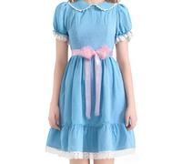 Women Girls Halloween Costume Peter Pan Collar Dresses Puff Sleeve Short Dress Maid Lolita Dress with Belt (B-Sky Blue, M)