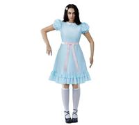 Women Girls Halloween Costume Peter Pan Collar Dresses Puff Sleeve Short Dress Maid Lolita Dress with Belt (A-Blue, L)