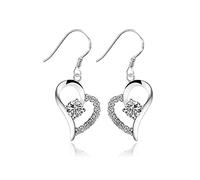 Women Girls Heart Shape Rhinestone 925 Sterling Silver Hoop Earrings Studs Eardrop White