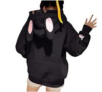 Women Girls Hoodie Long Sleeve Splice Cartoon Cute Sweatshirt Teens Girls Casual Drawstring Pullover Girls Anime Rabbit Cosplay Jumper Sweater Streetwear Sports Hood Sweat For Autumn (A1-Black, XL)