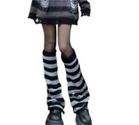 Women Girls Japanese Leg Kawaii Knit Boot Socks 90s Solid Striped Gothic Crochet Leg Filled Christmas Stockings for Adults (Grey, One Size)
