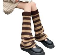 Women Girls Japanese Leg Kawaii Knit Boot Socks 90s Solid Striped Gothic Crochet Leg Filled Christmas Stockings for Adults (Coffee, One Size)