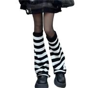 Women Girls Japanese Leg Warmers Kawaii Knit Boot Socks 90s Solid Striped Gothic Crochet Leg Warmers Garter Tights for Women (Black, One Size)