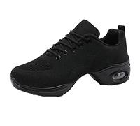 Women Girls Jazz Trainers with Air Cushion Dance Sneakers Laced Up Split Sole Cheerleading Shoes Mesh Dansneaker Black 37