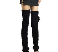 Women Girls Knitted Over Knee-High Socks Winter Warm Casual Legging Stocking Thicken Long Leg Warmers Super Soft and Cozy Crochet Wool Boot Cover Socks, Black, Length: 65 cm/ 25.4 inches