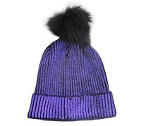Women Girls Metallic Winter Hat Soft Warm Knitted Beanie Pom Pom Skull Cap