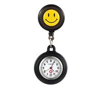Women Girl's Nurse Watches Clip-on Hanging Lapel Silicone Jelly Fob Pocket Watch Cute Cartoon Smile Round Face Arabic Markers for Doctor - Black