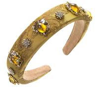 Women Girls Palace Style Vintage Satin Printed Fabric Headband Rhinestone Pearl Flower Hairbands Army GN8