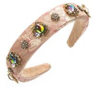 Women Girls Palace Style Vintage Satin Printed Fabric Headband Rhinestone Pearl Flower Hairbands pnnrk