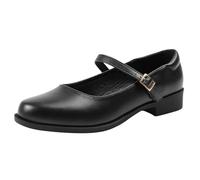 Women Girls Platform Mary Jane Pump Shoe Ladies Kids Comfort Formal Office School Smart Ankle Strap Round Toe Wide Fit Shoes Black Faux Leather