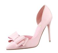 Women Girls Sweet Fashion Delicate Pointed Closed Toe Stilettos Bright Bow-Knot High Heel Simple Cutout Pumps Court Shoes Single Shoes for Party Wedding Night Club 10.5 cm Pink