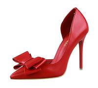 Women Girls Sweet Fashion Delicate Pointed Closed Toe Stilettos Bright Bow-Knot High Heel Simple Cutout Pumps Court Shoes Single Shoes for Party Wedding Night Club 10.5 cm Red