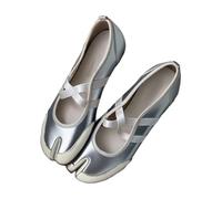 Women Girls Tabi Shoes - Minimalist Retro Ballet Flat Split Toe Slip On, Lightweight Comfortable Walking Shoes for Tennis Racquet Sport Beach Travel Office Standing All Day Trendy Casual Silver