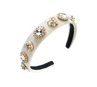 Women Girls Velour Headband Pearl Flower Rhinestones Hairband Vintage Hair Accessories White