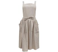 Women Girls Vintage Apron Gardening Works Cross Back Pinafore Dress, Beige, One Size