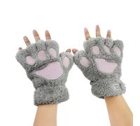 Women Girls Winter Plush Cartoon Mittens Animal Paw Fingerless Gloves Cute Cosplay Half Finger Gloves with String Soft Cold Weather Hand Warmer Xmas Gifts Christmas Halloween Costumes Accessory