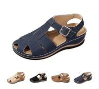 Women Gladiator Sandals Summer Slip on Wedges with Adjustbale Buckle Comfy Wide Width Dressy Cushioned Closed Toe Shoes Western School Homecoming Graduation Sandal (Navy, 7.5)