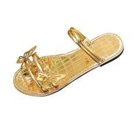 Women Glitter Flat Slippers Comfortable Summer Beach Dress Slide with 3d Butterfly Cute Open Toe Casual Shoes for Womens Slip On Sandals Slippers (Gold, 4)