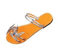 Women Glitter Flat Slippers Comfortable Summer Beach Dress Slide with 3d Butterfly Cute Open Toe Casual Shoes for Womens Slip On Sandals Slippers (Silver, 6)