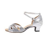 Women Glitter Latin Dance Shoes, Low Heel Peep Toe Ballroom Salsa Tango Practice Performance Wedding Party Dance Sandals Ballet Size 5.5