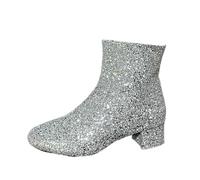 Women Glitter ow Heel Short Boots Cozy Insulated Winter Boots with Side Zipper Classic Pointed Toe Ankle Booties for Ladies Wedding a t (Silver, 6.5)