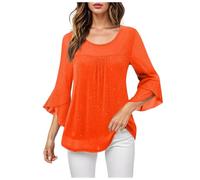Women Glitter Sequin Tops Women Ruffle 3/4 Sleeve Elegant Dressy Blouses Sequined Tops for Women UK Crew Neck Tops Glitter Sparkly Blouse Tops for Women Sequin Sparkly Shirts Going Out Shirt Clubwear