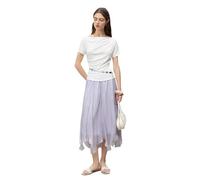 Women Glossy Irregular Style A-Line Long Skirt Tulle Petal Skirt Purple XS