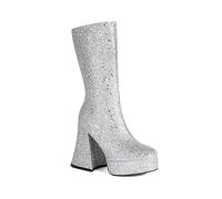 Women Gold Sequins Boots Platforms Super High Chunky Heels Pink Mid-Calf Boots Gothic Zipper Woman Silver Glitter Shoes,silver,UK 4