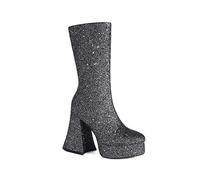 Women Gold Sequins Boots Platforms Super High Chunky Heels Pink Mid-Calf Boots Gothic Zipper Woman Silver Glitter Shoes,Blcak,UK 5.5