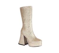Women Gold Sequins Boots Platforms Super High Chunky Heels Pink Mid-Calf Boots Gothic Zipper Woman Silver Glitter Shoes,gold,UK 10
