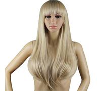 Women Gold Wig Long Blonde Ladies Wigs UK Real Hair for Older Women Bob Synthetic Glueless Curly Hair Wig 80S Rock Fun Anime Cosplay Party Wigs 27 inch