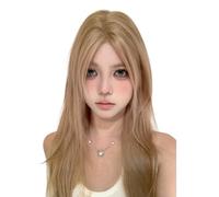 Women Golden Hair Long Straight Wigs Lace Front Wigs Daily Party Wig Fiber Hair Heat Resistant Wig 26in (Golden)