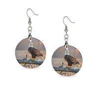 Women Golden Sunset Bald Eagle Wooden Earrings Lightweight Dangle Earrings Geometric Drop Earring Vintage Round Retro Daily Wear Jewelry Gift for Wedding Party Graduation