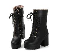 Women Goth Boots Platform Chunky Heel Lace Combat Ankle Booties Black