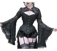 Women Goth Tops Punk Cover Ups Mesh Crop Top See Through Sexy Long Sleeve Blouse Y2k Black Rave Outfit Festival, Women's Gothic Crop Top Lace Bolero Bell Sleeves, S