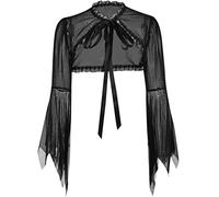 Women Goth Tops Punk Cover Ups Mesh Crop Top See Through Sexy Long Sleeve Blouse Y2k Black Rave Outfit Festival, Gothic Shawl, L