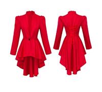Women Gothic Blazer Dress Long Sleeve Medieval Court Dresses Ladies Renaissance Gown Halloween Steampunk Costume Retro Streetwear A-Line Dresses Pleated Hem Swing Dress Victorian Goth Clothes Red