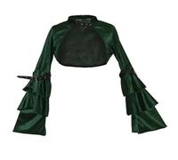 Women Gothic Bolero Black Short Steampunk Jacket Long Flare Sleeve Coat Vintage Goth Punk Corset Costume Accessories-green coat-M