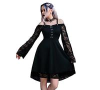 Women Gothic Dress Lace Insert Sling Dresses Ladies Sexy Strapless Corset Dress Lace Patchwork A-line Dress Steampunk Retro High Waist Dress Vintage Princess Dress Party Prom Cocktail Swing Dress