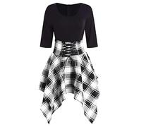 Women Gothic Dress Plaid Mini Sexy High Waist Asymmetric Casual Female Elegant Goth Punk Short Party Lace Dresses