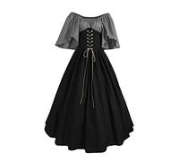 Women Gothic Dresses Clearance for Ladies Halloween One Shoulder Dress Vintage Lace-up Corset Evening Dress Elegant A-line Large Swing Cocktail Dresses Medieval Plus Size Wedding Guest Dress S-5XL