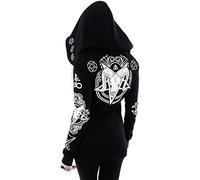 Women Gothic Hoodie Y2k Dark Grunge Hooded Sweatshirt Steampunk Academia Zip Pullover Aesthetic Moon Goat Skull Harajuku Emo, B, XXXXL