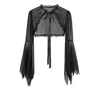 Women Gothic Lace Shrug Black Lace Long Flare Sleeve Bolero Goth Bell Sheer Sleeve Crop Top Y2k Laces (Style 1)
