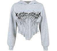 Women Gothic Punk Hoodies Bandage Crop Tops Long Sleeve Pullover Sweatshirt for Rave Festivals Streetwear, Sternum Hoodies, S