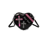 Women Gothic Punk Purse Cross Studded Heart Shoulder Bag Y2K Girls Lolita Street Rivet Purse, Black, One Size