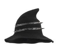 Women Gothic Rivet Sharp Pointed Fall Winter Spring Wool Blend Cap Halloween Costume Witch Hat, Black, One Size