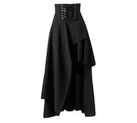Women Gothic Skirt Goth Steampunk A-Line Vintage Skirt Elastic High Waist Bandage Long Length Skirt Tiered Swing Renaissance Skirt Lolita Dancing Evening Ball Gowns Medieval Black Gothic Clothes