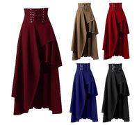 Women Gothic Steampunk Skirt UK Sale Clearance Ladies Lace Up High Waist Skirts Asymmetrical High Low Skirt Victorian Costumes Vintage Irregular Hem Skirts Medieval Gown Goth Punk Maxi Dresses