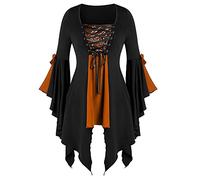Women Gothic Steampunk Victorian Renaissance Blouse Butterfly Sleeve Tops Flowy Lace Up Medieval Renaissance Corset Yellow